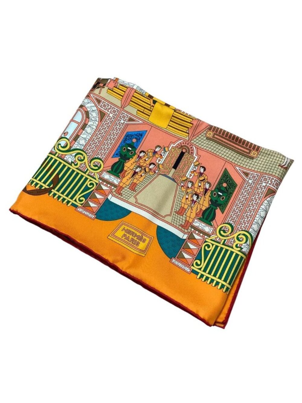 Hermes la Maison Des Carre 90 Silk Scarf Shawl Orange Multicolor